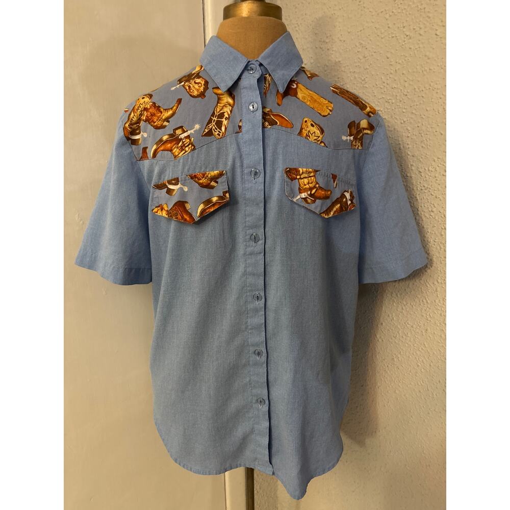 Tap & Co Western Cowboy Boot Shirt M Vintage Rodeo Unisex Festival Concert USA